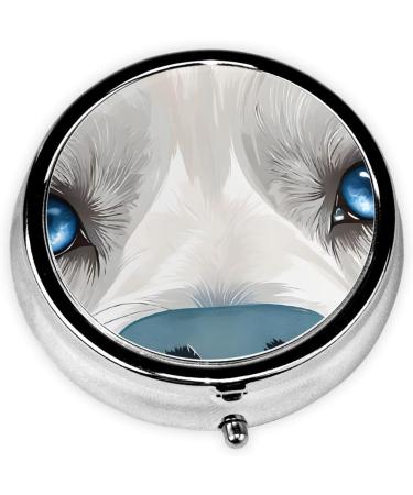 Blue Eyes Wolf Printed Mini Round Pill Box | Travel & Home Pill Organizer | 3 Compartment Medicine Case - Buy Online on GoSupps.com