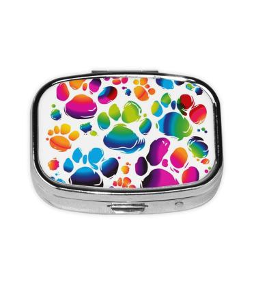 Colorful Dog Paw Print Printing 2 Compartment Small Pill Case Cute Small Pill Box Purse Pill Boxs Travel Pill Organizer for Pocket Purse and Travel Gifts