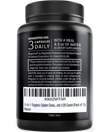 Ceylon Cinnamon Capsules 2355mg with Apple Cider Vinegar, Turmeric & Siberian Ginseng - 5-in-1 Supplement with Bioperine - 240 Capsules - Buy Online on GoSupps.com