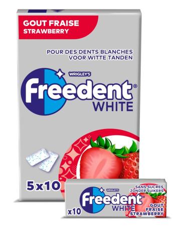 FREEDENT White Strawberry Chewing Gum Sugar Free 5 Packs of 10 Dragees 70 g