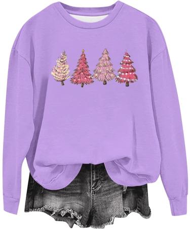 Yihaojia Holiday Shirt Women Christmas Tree Sweatshirt Teen Girls Cute Print Round Neck Pullover Tops Plus Size Xmas Blouse Purple Large - Buy Online on GoSupps.com