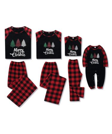 Amissz Christmas Matching Family Pyjamas Outfit Set Sleepwear Holiday Round Neck Long Sleeve T-Shirt Pajamas Set for Adults Womens Kids Toddle Baby Xmas Nightshirts Nightwear Black for Baby 3-6 Months