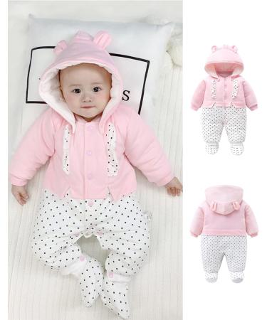 Baby Girls Snowsuit Romper | Winter Outfit with Detachable Hood | Cute Pink Jumpsuit | Newborn Gift | 6-9 Months - Buy Online on GoSupps.com
