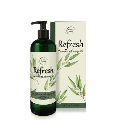 Refresh Massage Oil with Eucalyptus & Peppermint Essential Oils - Great for Massage Therapy. All Natural Muscle Relaxer. Ideal for Full Body Massage – Nut Free Formula 16oz 16 Fl Oz (Pack of 1)