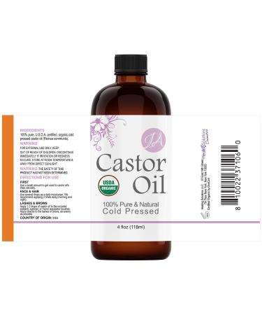 Organic Castor Oil 4oz - Pure & Natural Cold Pressed for Lashes, Eyebrows, Hair & More - Buy Online on GoSupps.com