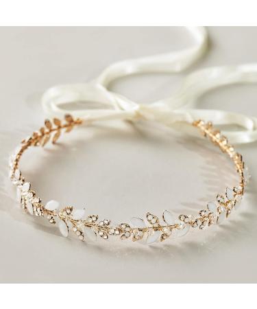 SWEETV Crystal Opal Leaf Bridal Headband for Wedding, Gold Hair Accessories - Buy Online on GoSupps.com
