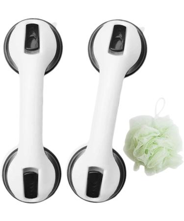 Set of 2 Pack 12" Suction Grab Bars Shower Handles for Handicap Elderly Disable Senior Bathroom Balance Bar Safety Hand Rail Support for Tub Showers Bathtubs Walls 4" Cup