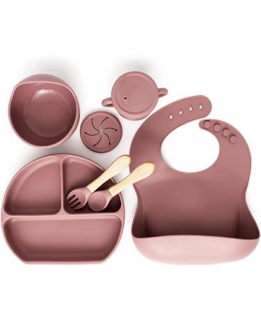 Baby Weaning Set Baby Bowls Baby Plates Baby Cup Weaning Bowl Silicone Baby Feeding Set Weaning Plate Suction Bowls for Babies Weaning Baby Cutlery Set Baby Gifts Rose Red