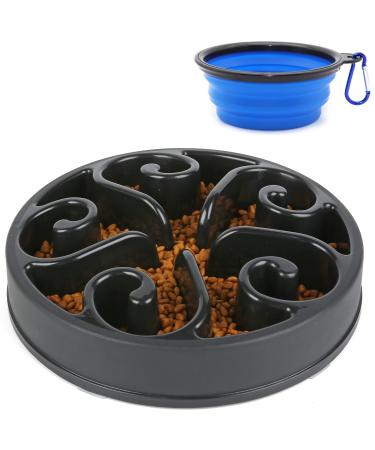 Freefa Slow Feeder Dog Bowl Bloat Stop Dog Food Bowl Maze Interactive Puzzle Non Skid,Come with Travel Bowl Black