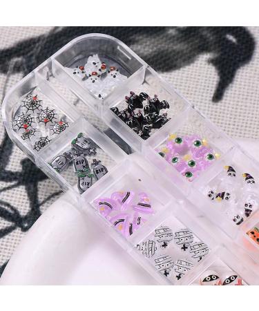 12 Grid Halloween Nail Charms - Rhinestones Spider & Pumpkin Nail Art Supplies for DIY Decor - Buy Online on GoSupps.com