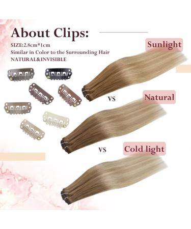 Easyouth 14 Inch Balayage Clip in Hair Extensions - Real Human Hair Brown to Blonde Ombre - 7Pcs Clip #8/60/18 - Buy Online on GoSupps.com