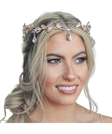 Goddess Tiara Crystal Leaf Wedding Headband for Bride Prom Birthday Party Cosplay Hair Accessories for Girls Golden - Buy Online on GoSupps.com