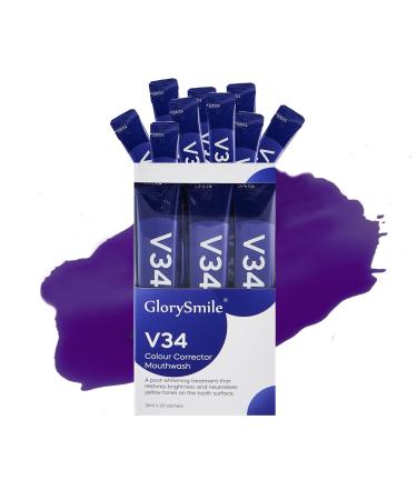 Travel Size Whitening Teeth Mouthwash Packets /V34 Color Corrector ToothStain Removal/Mint Flavored Mini Alcohol Free Mouthwash for Continuing Fresh Breath/Smart Packet Design Portable -20 Use