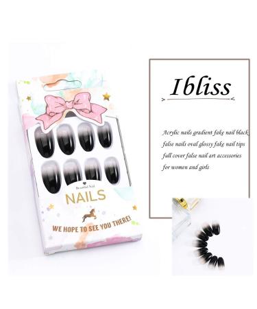 Ibliss Glossy Press on Nails - Long Full Cover False Nails for Women - Black Gradient Acrylic Oval Nails - 24PCS - Buy Online on GoSupps.com
