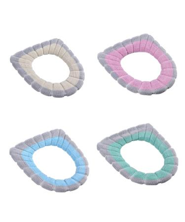 4 Pcs Soft Toilet Seat Cover Pad O Type Warmer Stretchable Thicker Washable Cloth Double Color