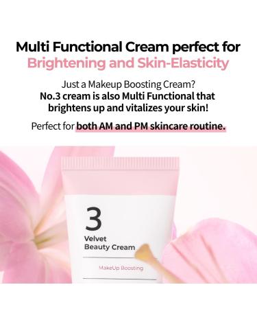 numbuzin No.3 Velvet Beauty Cream - Hydrating Korean Skincare for Poreless & Smooth Skin | Makeup Primer with Niacinamide | 2.02 fl. oz - Buy Online on GoSupps.com