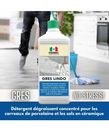 Marbec LINDO 1LT GRES + MELAMINE PAD Detergent for cleaning porcelain stoneware degreases and does not contaminate the surface with greasy surfactants and rinsing agents. - Buy Online on GoSupps.com