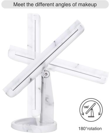 Large Tri-Fold Makeup Vanity Mirror with Lights - 72 LED, 3 Color Lighting, 1x 2X 5X 10x Magnification, Touch Screen Switch - Dual Power Supply - Marble - Buy Online on GoSupps.com