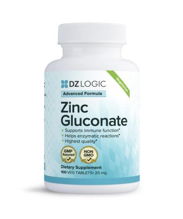 Dr. Dzugan's Advanced Zinc Gluconate Formula :: Non-GMO GMP Certified Gluten Free Vegetarian! :: 100 Tablets 25mg :: Immune Function