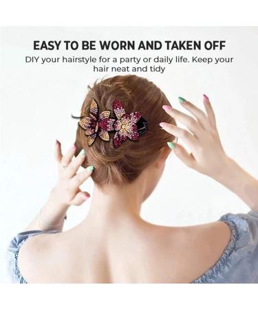 Yeeyf Double-Flower Hair Clip | Diamond & Pearl Hair Clips for Women | Vintage Hair Styling Accessories - Buy Online on GoSupps.com