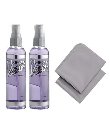 Eyeglass Lens Cleaner Spray | 2 Pack of 4oz Clear View Glasses Cleaning Spray & 2 Microfiber Cleaning Cloth for Screens, Lenses, or Sunglasses Pack of 2-4 Ounce & 2 Cloths