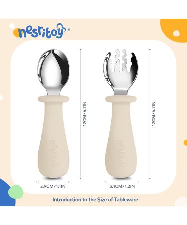 Nesritoy 4 Set Baby Cutlery | BPA-Free Silicone Spoon & Fork for Toddlers | Anti-Choke Design | Mint & Beige Storage Pocket - Buy Online on GoSupps.com