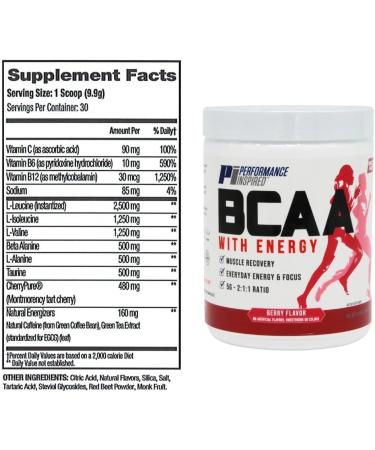 Buy PERFORMANCE INSPIRED BCAA with Energy - CherryPURE 480mg Berry Flavor - Energy & Recovery Supplement - 0.65 Lb for International Shipping - Buy Online on GoSupps.com