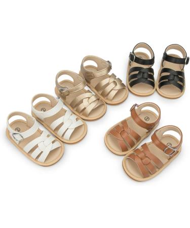 Infant Baby Summer Sandals | Newborn Bowknot Crib Shoes | Soft Rubber Sole Beach Toddler Sandals | Pu Leather Flats for Boys and Girls | 3-6 Months | Brown - Buy Online on GoSupps.com