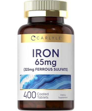 Iron Ferrous Sulfate 65 mg | 400 Tablets | Non-GMO, Gluten Free, and Vegetarian Supplement | High Potency | by Carlyle - Buy Online on GoSupps.com