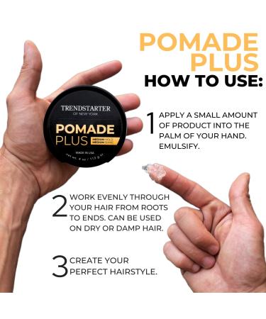 TRENDSTARTER Pomade Plus 4oz - Medium Hold & Shine Flake-Free Water-Based Hair Gel for All Hair Types - All-Day Styling Solution - Buy Online on GoSupps.com