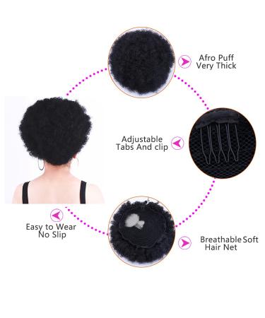 10 Inch High Puff Afro Curly Wig Ponytail | Synthetic Kinky Curly Hair Bun | Drawstring Clip In | Color 1B 30 | International Shipping Available - Buy Online on GoSupps.com