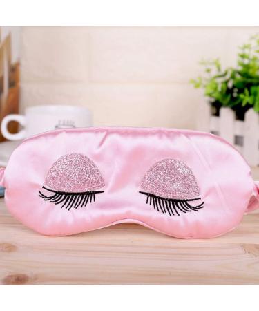 Womens Imitation Silk Glitter Sequins Long Eyelash Embroidery Sleeping Eye Mask with Storage Bag Elastic Soft Travel Blindfold Shade Cover - Buy Online on GoSupps.com