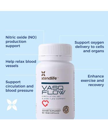 Xtendlife VasQFlow Circulation Support - Nitric Oxide Supplement for Healthy Blood Flow Blood Pressure & Immunity | 100% Vegan Non-GMO (90 Count - Buy Online on GoSupps.com