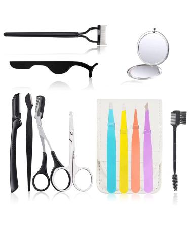 Eyebrow Kit,12 in 1 Eyebrow Tweezers Kit,Professional Eyebrow Shaping,Trimming,Grooming Includes Eyebrow Tweezers,Eyebrow Razor,Eyebrow Scissors, Brush,False Eyelash Curler&Comb,Mirror