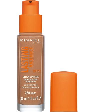Rimmel Lasting Radiance Medium Coverage Anti Pollution Foundation SPF 25 350 Honey - 30 ml (Upgrade from Rimmel Wake Me Up Foundation) - Buy Online on GoSupps.com