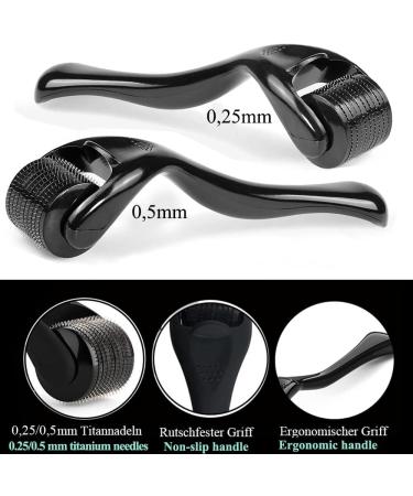 Zemolo 2Pcs Derma Roller Set - 0.25mm & 0.5mm Beard Roller for Men & Women - 540 Needles Microneedling Roller for Hair, Skin, Face, Body - Reduce Wrinkles - Black - Buy Online on GoSupps.com