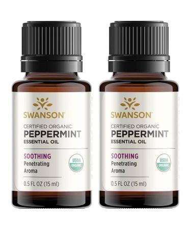 Swanson Certified Organic Peppermint Essential Oil 0.5 fl Ounce (15 ml) Liquid (2 Pack)
