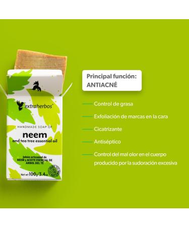 Neem Soap with Tea Tree Oil | Natural Anti-Acne Soap for Deep Exfoliation & Oil Control | Perfect for Oily & Combination Skin | 100g - Buy Online on GoSupps.com