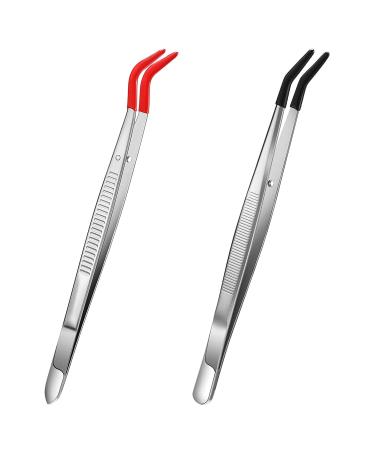 shanpu 2 Pieces Tweezers Curved Curved Rubber Tip Tweezers Stainless Steel Tweezers for Laboratory Jewelry Making