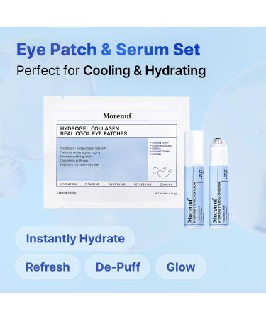 MORENUF Hydrogel Collagen Real Cool 6 Pairs of Eye Patches & Hydrating Roll-On Serum Set for Dark Circles and Puffiness - Hyaluronic Acid and Caffeine Eye Serum Korean - Buy Online on GoSupps.com
