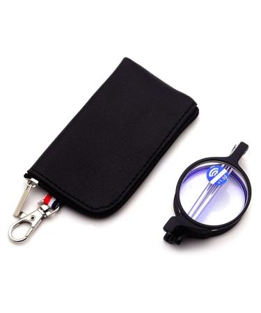 Lanomi mini reading glasses around women men blue light filter reading aid compact foldable visual aid small glasses with pocket etui black 2.0 x