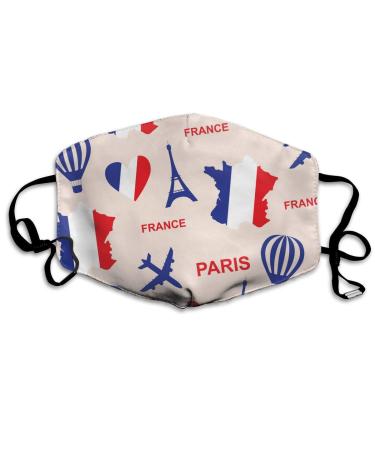 Heart France Map Washable Reusable Mask Cotton Anti Dust Half Face Mouth Mask For Kids Teens Men Women With Adjustable Ear Loops