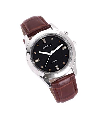 Montre Parlante Analogique avec Alarme Annonce de l'heure et Date en Fran ais Pour Aveugle et Les Personnes Malvoyant Cadran Noir (Bracelet Cuir Marron TFSW-2004C)