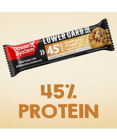 Power System Lower Carb Cookies & Cream Protein Bar - 45% Protein Low Sugar & Low Carb - 28x40g - International Shipping Available - Buy Online on GoSupps.com