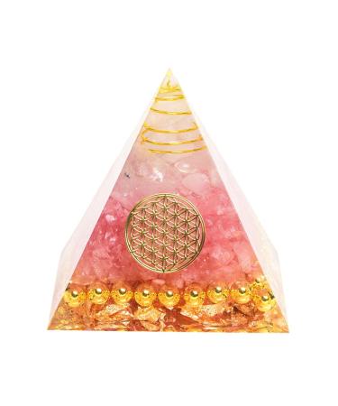 Moonstone Crystal Orgone Pyramid Ogan Crystal Energy Tower Nature Reiki Chakra Crushed Stone Jewelry Flower of Life Crystal Orgonite Pyramid Healing Chakra Pyramid (Pink)