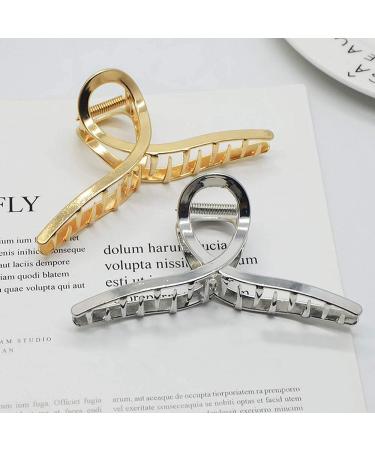 2 Pcs Gold Silver Metal Hair Clips for Women - Non-Slip Claw Clips for Thick Hair - Wedding/Bride Hair Accessories - Jumbo Size (Type A) - Buy Online on GoSupps.com