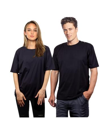 Shoulder Surgery Shirts, Unisex Rehab Shirt with Discreet Shoulder Snaps, Chemo Clothing, Short Sleeve Shirt Men & Women (Black, X-Large) Black X-Large
