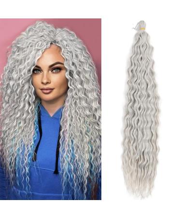 Deep twist crochet hair water shaft twist hair bundle synthetic curly braided hairstyle hair extension ombre kinky curl braided hair part 26 inch 3 packs 26inch silver/gray