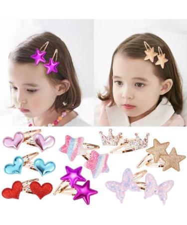 16Pcs Cute Star/Crown/Heart Hair Clips for Girls - Sparkly Metal Snap Hair Pins for Kids, Baby & Women - Buy Online on GoSupps.com