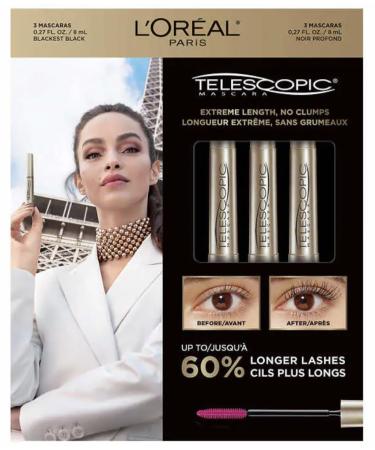 L Or al Paris Telescopic Mascara Blackest Black 3-pack
